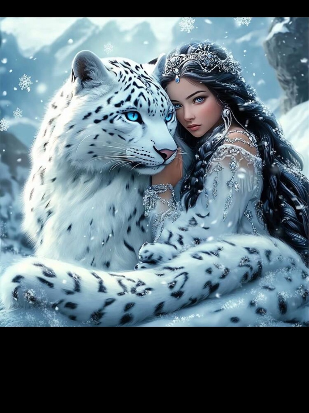 5D Snow Leopard Fantasy Diamond Art Kit- Blue & White nwt